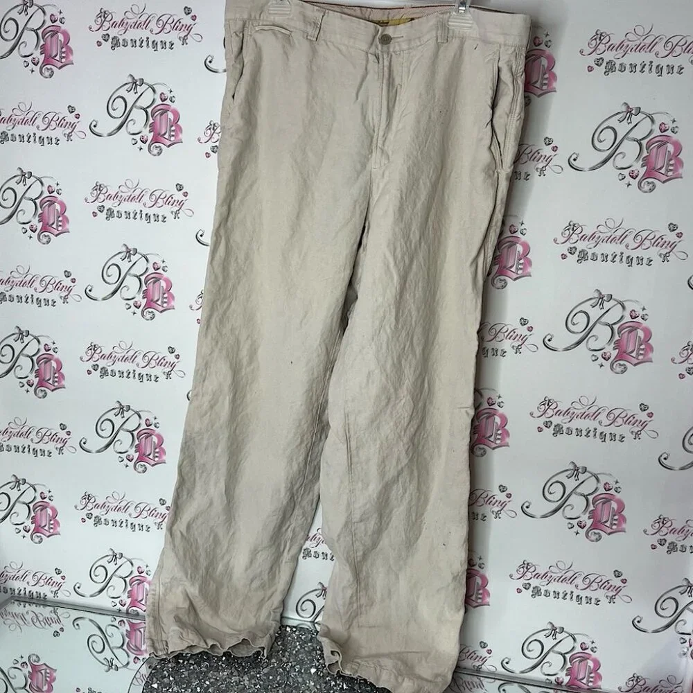 Tommy Bahama pants linen & silk flowy beach style Tan Chinos Relaxed Fit comfy